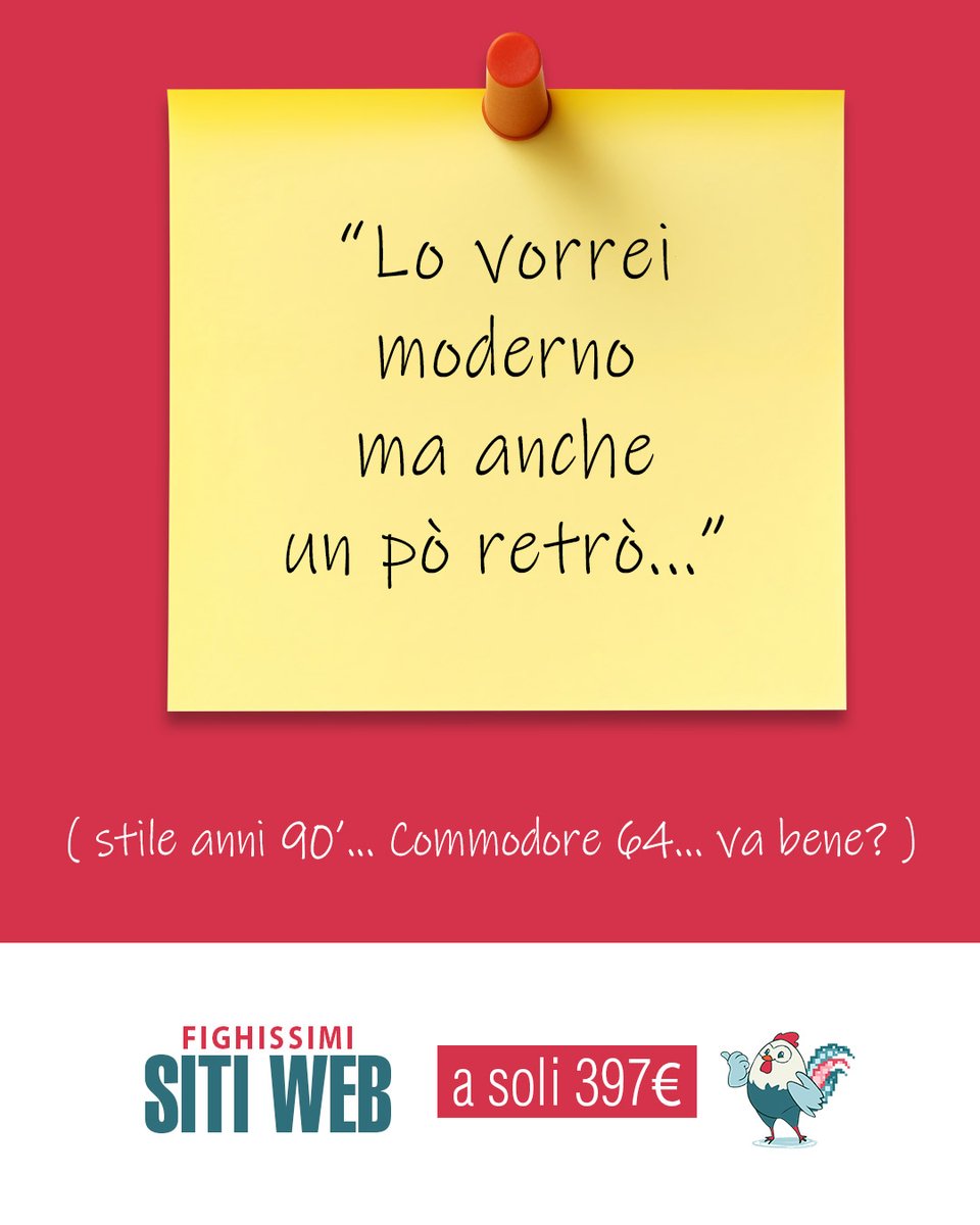 🤪 LO VORREI MODERNO MA ANCHE UN PO RETRO’ 😱
Stile anni 90’... Commodore 64... va bene?
Da Uovadigallo siamo anche archeologi del design. 😂
#designparadossi #modernoretrò #branding
