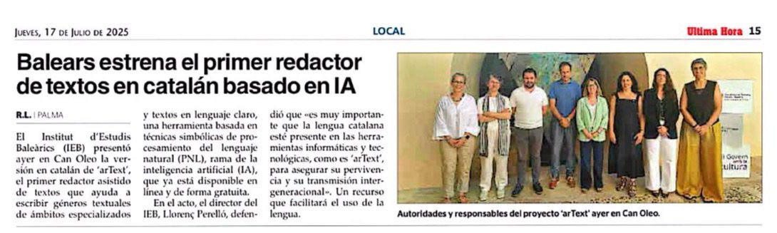 📰 Els mitjans es fan ressò d’ArText, una nova eina que ajuda a redactar textos en català de manera clara i correcta. 

Una passa endavant per potenciar l’ús del català en tots els àmbits!