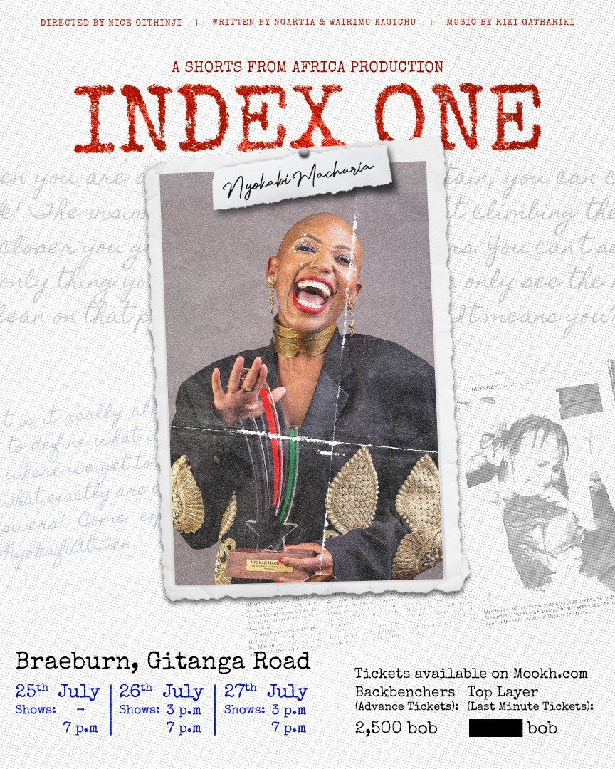 SanaaPost's tweet image. #IndexOne, with a culmination of #NyokabiAtTen lands on stage 25th to 27th July at Braeburn Theatre, Gitanga Rd

Nyakua Tikiti Yako Sasa hivi at mookh.com