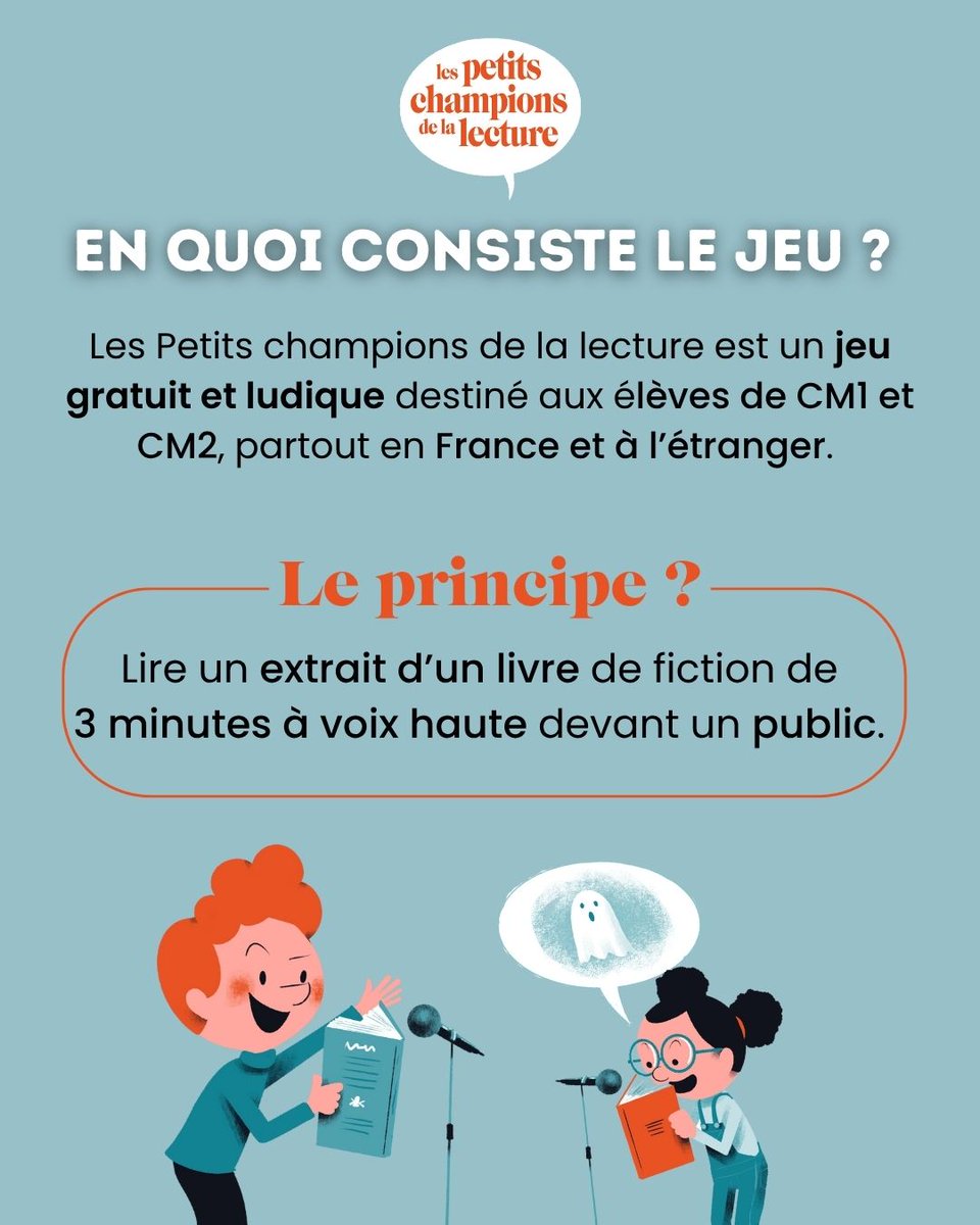 championlecture's tweet image. 📣 Pourquoi participer aux Petits champions de la lecture ?
Parce que c’est bien plus qu’un jeu ! C’est une aventure humaine, littéraire et pédagogique qui transforme les enfants… et les adultes qui les accompagnent.
Rejoignez-nous : lespetitschampionsdelalecture.fr
