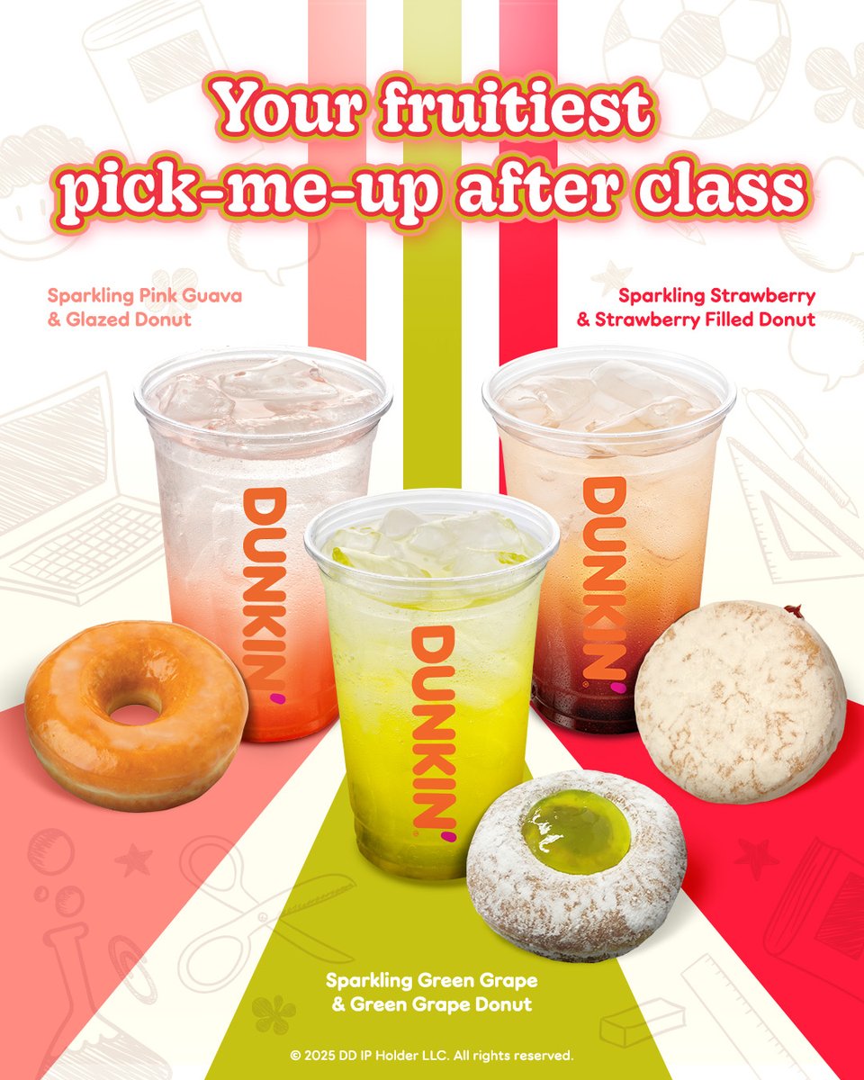 dunkinph's tweet image. Our newest Sparkling Refreshers paired with a #DunkinPH donut will make your after school hangout extra vibrant! Get the fruitiest duo today! #DunkinPHSparklingRefreshers