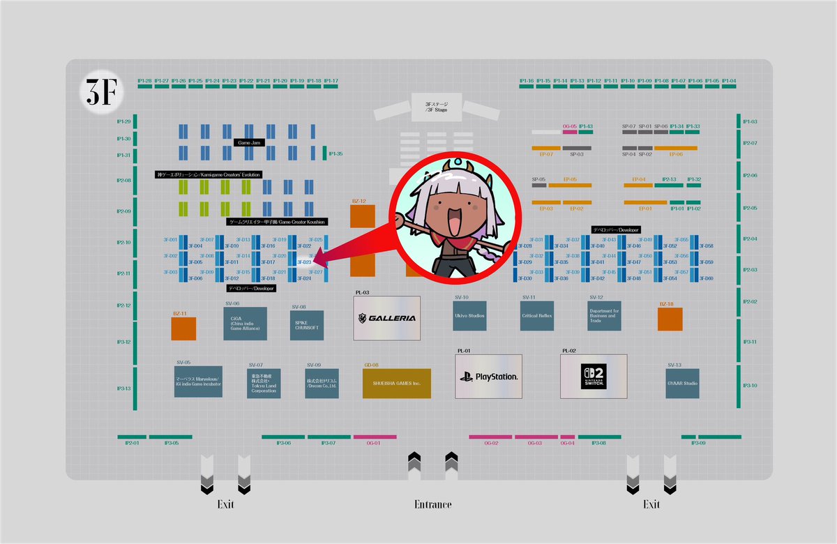 『アラバスター・ドーン』のビットサミットのブース番号は3F-D23です。この地図をご覧ください。みんなぜひ来てね！

Alabaster Dawn’s booth at #BitSummit is 3F-D23. Here’s a map for how to find us!
