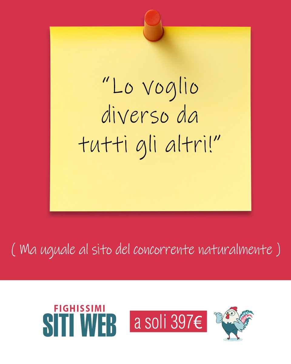 🤪 LO VOGLIO DIVERSO DA TUTTI GLI ALTRI! 😱
Ma uguale al sito del concorrente naturalmente...
Perchè per noi la coerenza è tutto. 😂
#competitor #diversodaglialtri #creativity
