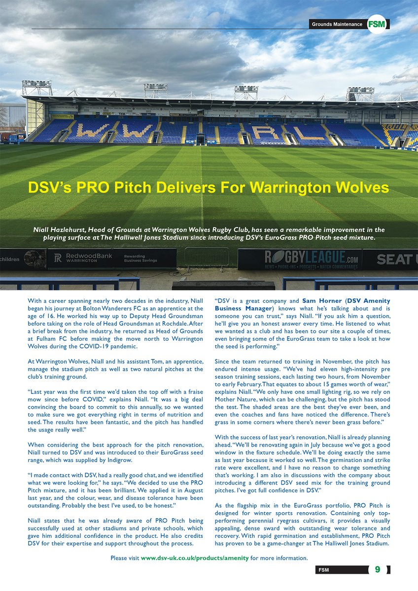 Football & Stadium Management (@fsmmagazine1) on Twitter photo Latest Issue 📰: Niall Hazlehurst, Head of Grounds at <a href="/WarringtonRLFC/">Warrington Wolves</a>, has seen a remarkable improvement in the playing surface since introducing @DSVUKSEED’s EuroGrass PRO Pitch #seed mixture.
➡️fsm-online.co.uk/features/dsvs-…
#facman #StadiumManagement #FacilitiesManagement #sports Latest Issue 📰: Niall Hazlehurst, Head of Grounds at <a href="/WarringtonRLFC/">Warrington Wolves</a>, has seen a remarkable improvement in the playing surface since introducing @DSVUKSEED’s EuroGrass PRO Pitch #seed mixture.
➡️fsm-online.co.uk/features/dsvs-…
#facman #StadiumManagement #FacilitiesManagement #sports