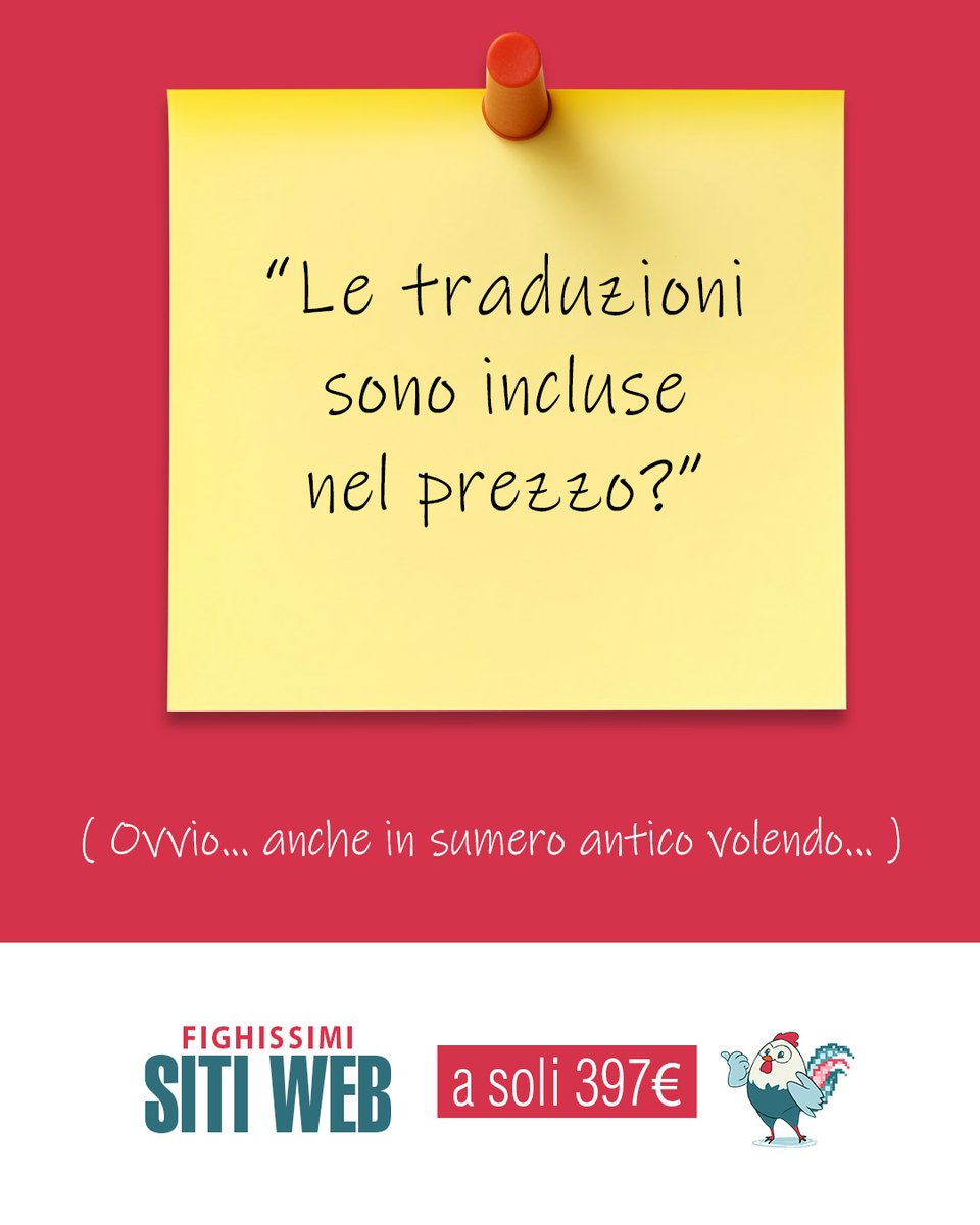 🤪 LE TRADUZIONI SONO INCLUSE NEL PREZZO? 😱
Ovvio...anche il sumero antico volendo.
Se il tuo pubblico parla klingon, ci adattiamo. 😂
#traduzioni #sitomultilingua #copywriting