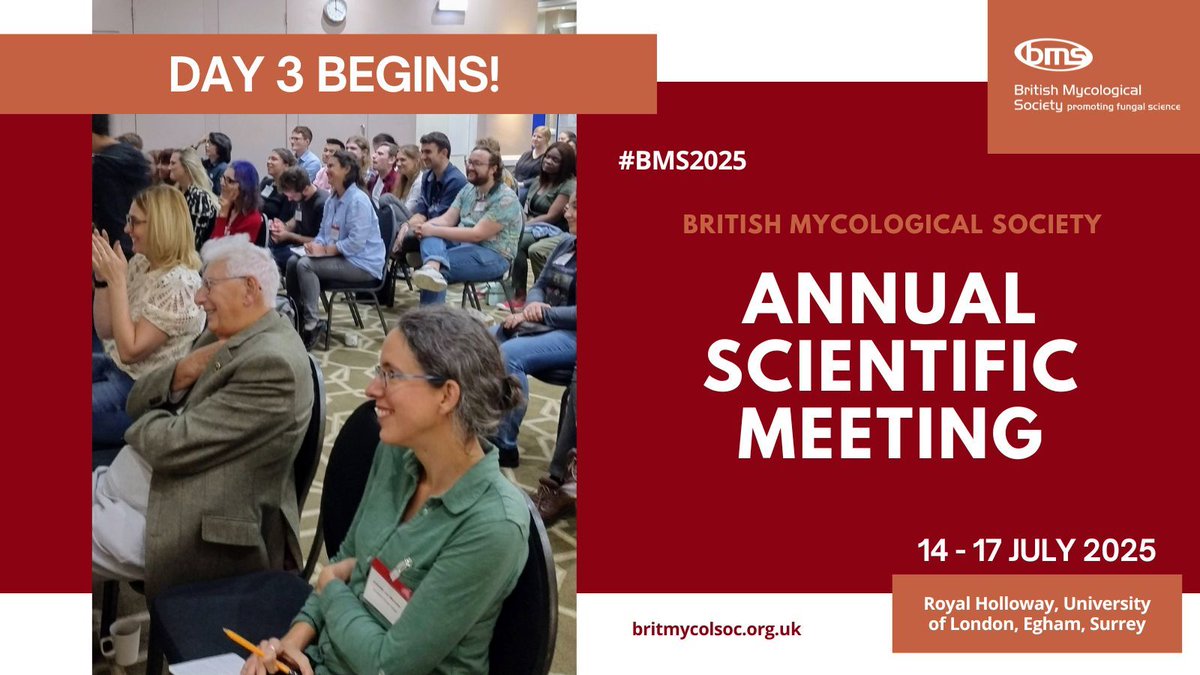 BritMycolSoc's tweet image. It’s Day 3 of our Annual Scientific Meeting. Fungal biology speakers and poster flash talks later this morning at #BMS2025