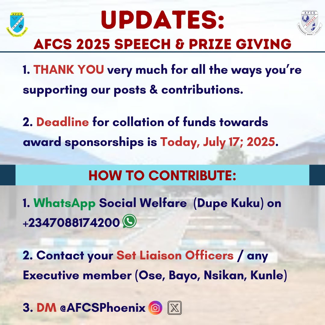 AFCSib's tweet photo. 💙 Last Call 

#AFCSPhoenix #AFCSAlumni #AFCSIbadan https://t.co/9q6Et8vgae