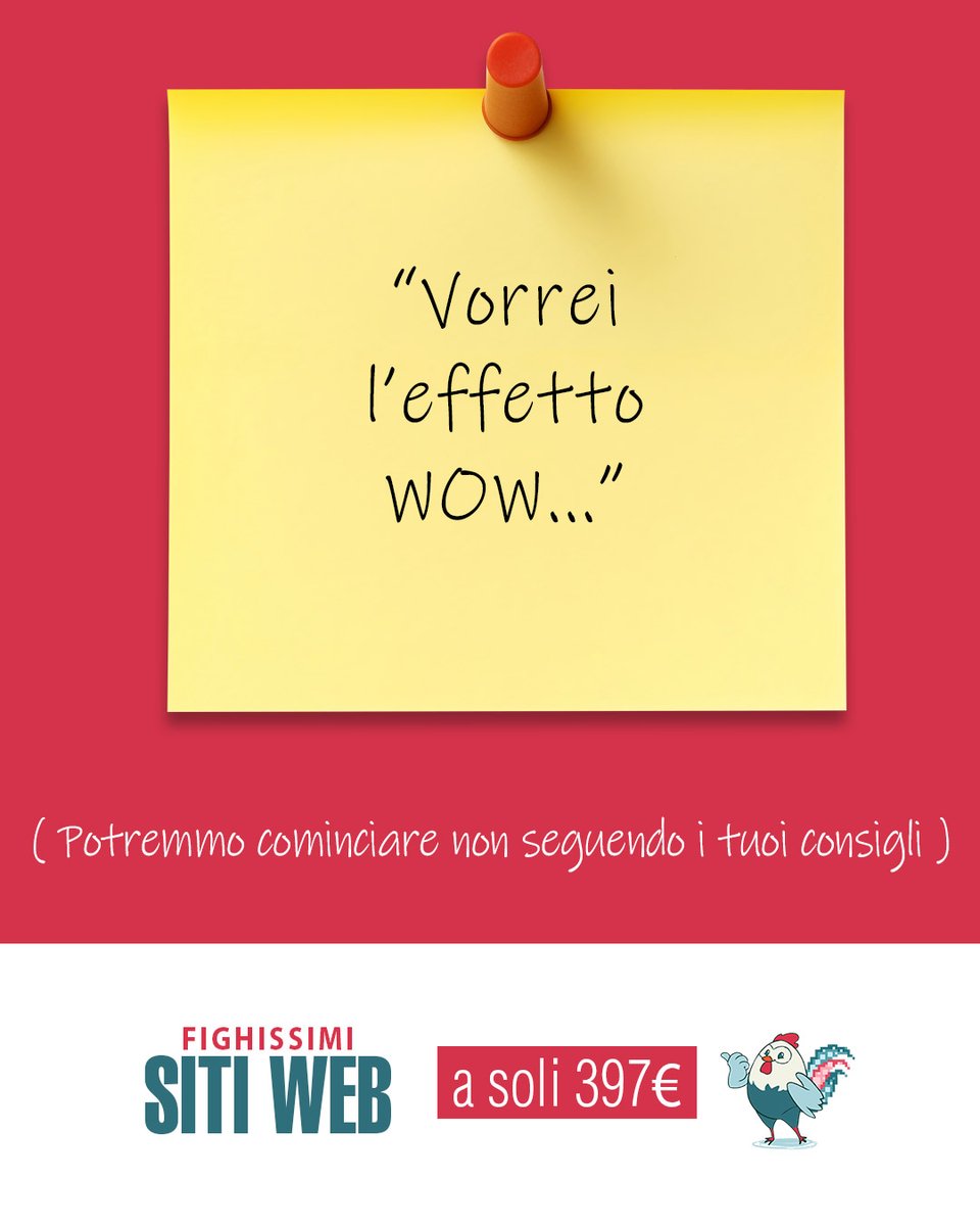 🤪 VORREI L'EFFETTO WOW... 😱
Potremmo cominciare non seguendo i tuoi consigli...
Per noi di Uovadigallo, semplicità e stupore vanno a braccetto.
O almeno ci provano. 😂
#minimaldesign #creativity #clientitop