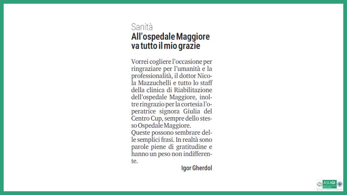 AsugiFVG's tweet image. Da @il_piccolo di oggi👉
#ringraziamenti #inostriprofessionisti #sanitaasugi #SanitaFVG #ASUGI