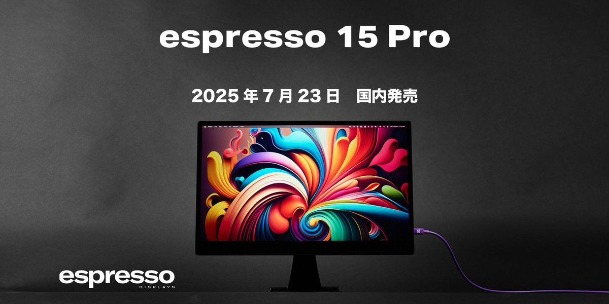 GinichiDistri's tweet photo. ◤ 7/23(水)発売 ◢
#espressodisplays から新製品が登場‼️
待望の15インチサイズの4K対応モデル『エスプレッソ 15 プロ』✨
厚さ9mm/重さ800gと持ち運びしやすさを追求しながらも、4K対応の高解像度LCDパネルでクリエイティブな作業にもぴったり。
詳しくはこちら👉https://t.co/vZhHT10hUK https://t.co/HuHIcHkEBr