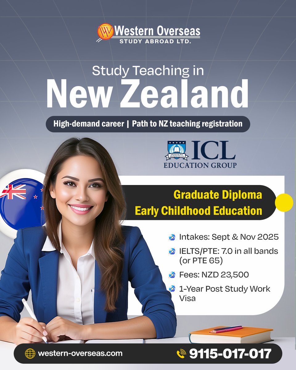 westernoverseaa's tweet image. 📚 Want to teach in #NewZealand?
Study Graduate Diploma in #EarlyChildhoodEducation with Western Overseas 🇳🇿
🎓 Sept &amp;amp; Nov 2025 Intakes |✅IELTS/PTE 7.0 |💼 1-Year Post Study Work Visa 

📞 9115-017-017 | 🌐 western-overseas.com

#StudyInNZ #TeachingAbroad #westernoverseas