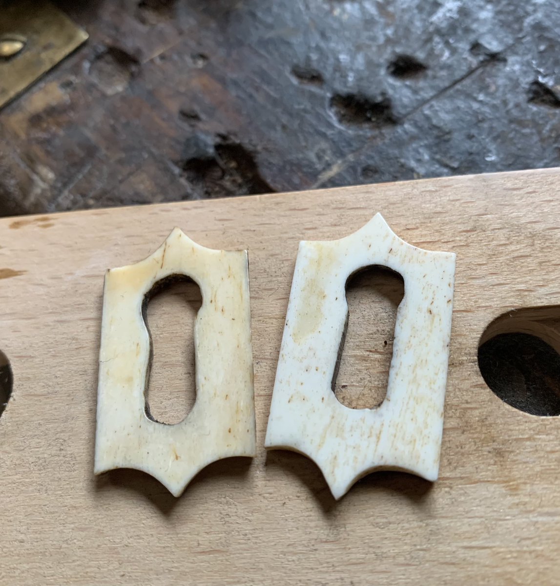 2016industrial's tweet image. A replacement bone escutcheon was needed for a 19th century chest of drawers. So I got busy. 🤓 #restoration #workshop #antique #antiquefurniturerestoration