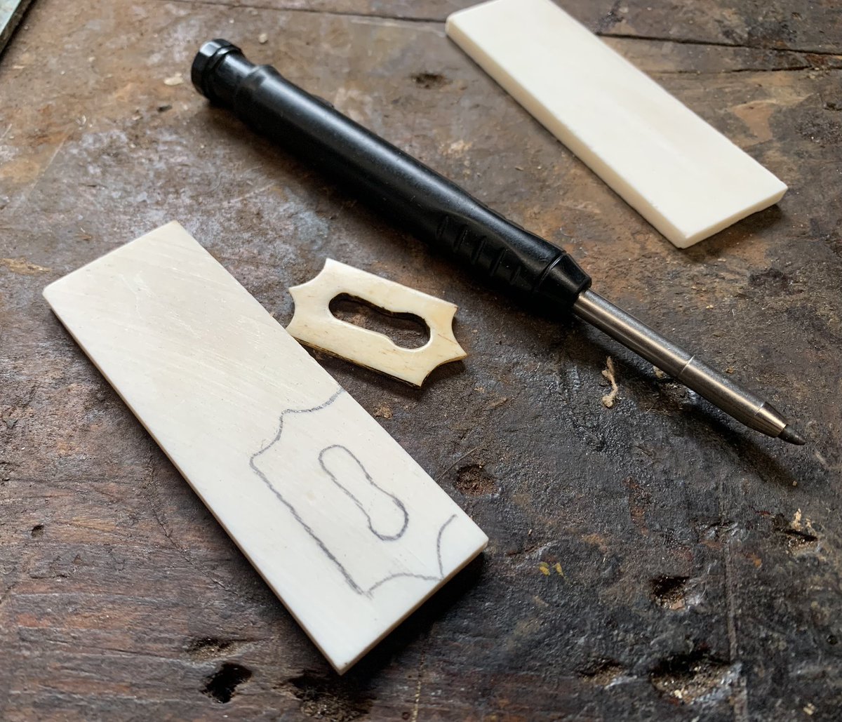 2016industrial's tweet image. A replacement bone escutcheon was needed for a 19th century chest of drawers. So I got busy. 🤓 #restoration #workshop #antique #antiquefurniturerestoration