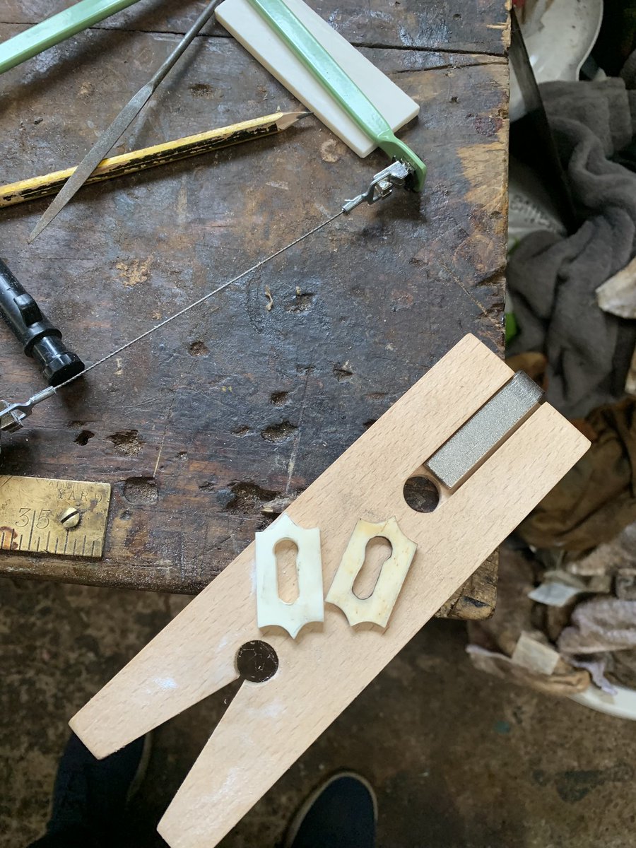 2016industrial's tweet image. A replacement bone escutcheon was needed for a 19th century chest of drawers. So I got busy. 🤓 #restoration #workshop #antique #antiquefurniturerestoration