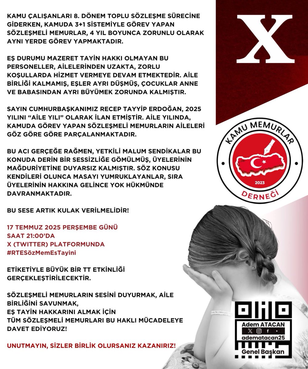 𝓐𝓭𝓮𝓶 𝓐𝓽𝓪𝓬𝓪𝓷 (@adematacan25) on Twitter photo SÖZLEŞMELİ MEMURLAR SON GÜCÜNE KADAR MÜCADELE EDİYOR.
AJASN DESTEKLİ YAPILACAK OLAN İŞ BU ETKİNLİK TAMAMEN SÖZLEŞMELİ MEMURLARIN DESTEKLERİ İLE YAPILMAKTADIR:
SN. CUMHURBAŞKANIM <a href="/RTErdogan/">Recep Tayyip Erdoğan</a>
AİLE YILINDA AİLELER AYRI KALMASIN SÖZLEŞMELİ MEMURLAR SON GÜCÜNE KADAR MÜCADELE EDİYOR.
AJASN DESTEKLİ YAPILACAK OLAN İŞ BU ETKİNLİK TAMAMEN SÖZLEŞMELİ MEMURLARIN DESTEKLERİ İLE YAPILMAKTADIR:
SN. CUMHURBAŞKANIM <a href="/RTErdogan/">Recep Tayyip Erdoğan</a>
AİLE YILINDA AİLELER AYRI KALMASIN
