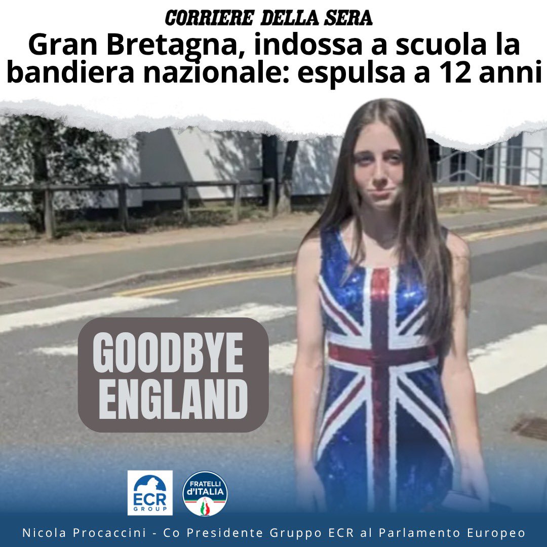 NProcaccini's tweet image. La storia è questa. Per celebrare il “multiculturalismo”, in una scuola pubblica inglese, è stato chiesto agli alunni di celebrare la propria cultura di origine. Lo fa anche Courtney, che è inglese. E così indossa un vestito con la sua bandiera e si prepara un bel discorso su…