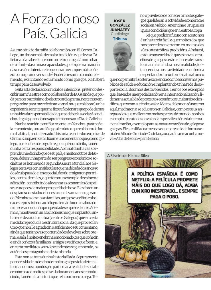 A minha colaboración de hoxe no El Correo Gallego! Galicia a Forza do Noso País! Orgullo de País!! <a href="/Xunta/">Xunta de Galicia</a> <a href="/SanidadeXunta/">Consellería de Sanidade</a> <a href="/secardiologia/">Soc Esp Cardiología</a> <a href="/SOGACAR_/">SOGACAR Cardiología</a> <a href="/elcorreogallego/">El Correo Gallego</a>