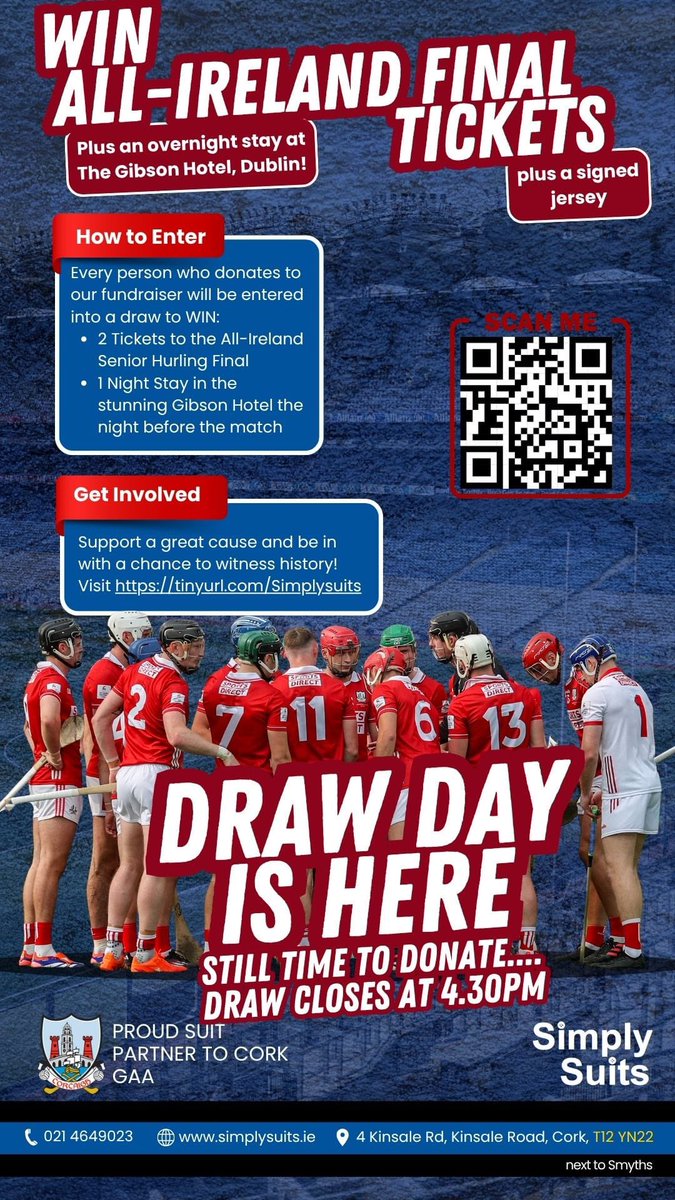 SimplySuits's tweet image. Last chance to enter out mega giveaway.  

2 All Ireland final tickets. 
B &amp;amp; B in the Gibson hotel. 
A squad signed jersey. 

idonate.ie/fundraiser/Sim…

All funds raised go directly to @BreakthroCancer. 

🔴⚪️🔴⚪️🔴⚪️🔴⚪️🔴⚪️🔴⚪️🔴⚪️