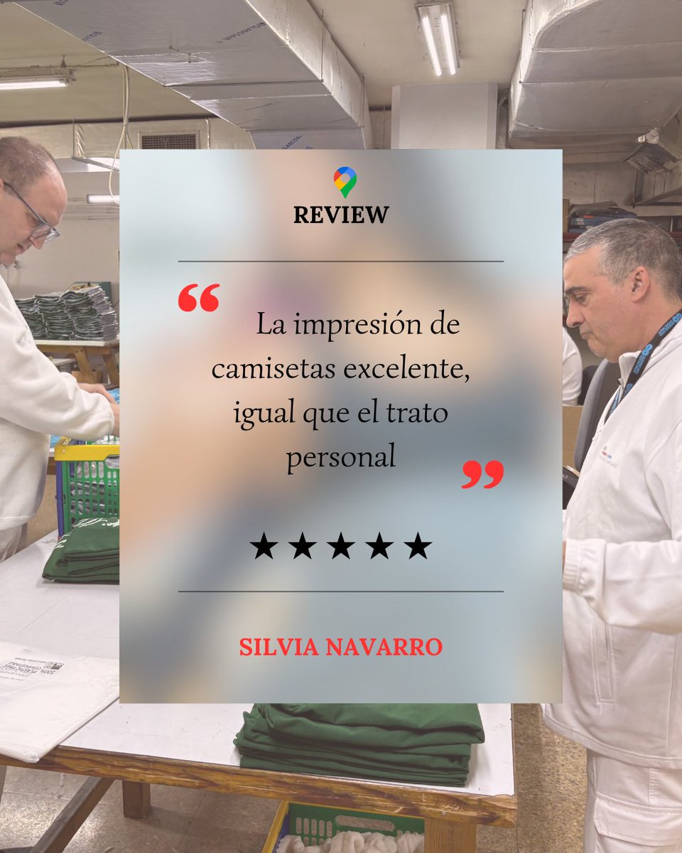 🧡 “La impresión de las camisetas, excelente, igual que el trato personal.”

Gracias, Silvia, por valorar no solo lo que hacemos, sino cómo lo hacemos: con mimo y pasión.
Estas reseñas nos hacen un poco más felices. ¡Seguimos! 👕✨

#IcariaGráficas #ClientesFelices
