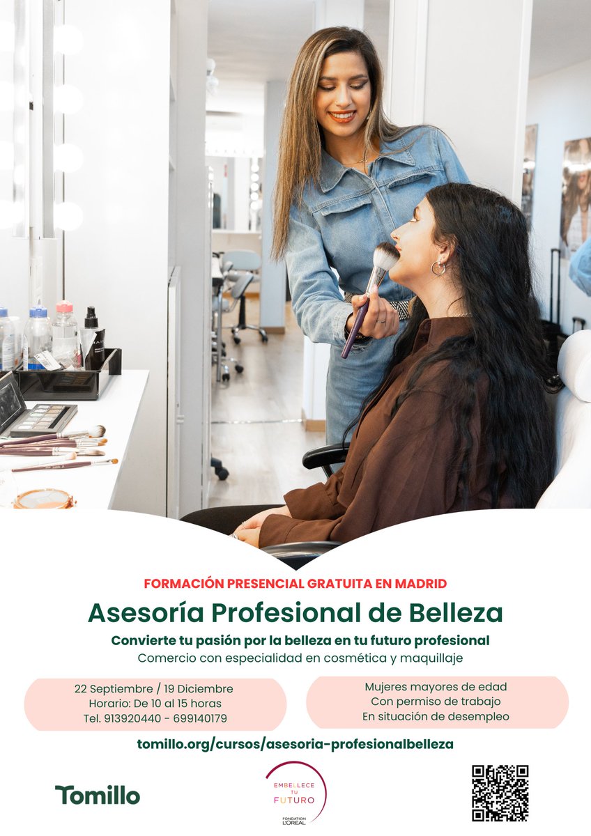 Fundación Tomillo (@ftomillo) on Twitter photo 💄¡Llega la 30ª edición de #EmbelleceTuFuturo! Formación #gratuita en #Belleza con +70 % de inserción laboral
✅ Maquillaje, skincare, ventas, perfume, competencias IT, prácticas empresas y mucho más!
💥 Con <a href="/lorealspain/">L'Oréal Groupe España</a> y <a href="/ftomillo/">Fundación Tomillo</a>
📆 22 Sep-19 Dic
👉 tomillo.org/cursos/asesori… 💄¡Llega la 30ª edición de #EmbelleceTuFuturo! Formación #gratuita en #Belleza con +70 % de inserción laboral
✅ Maquillaje, skincare, ventas, perfume, competencias IT, prácticas empresas y mucho más!
💥 Con <a href="/lorealspain/">L'Oréal Groupe España</a> y <a href="/ftomillo/">Fundación Tomillo</a>
📆 22 Sep-19 Dic
👉 tomillo.org/cursos/asesori…