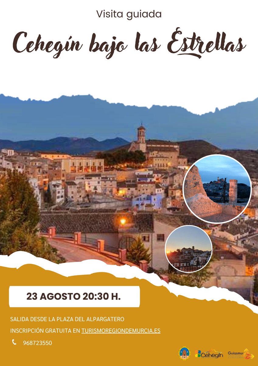 ✨ Cehegín bajo las estrellas 🌌

El próximo 23 de agosto tienes una cita con la historia, el patrimonio… ¡y el cielo estrellado! 🌠

🔹 20:30 h desde la Plaza del Alpargatero
📲 Reserva tu plaza aquí: shorturl.at/GUVQs