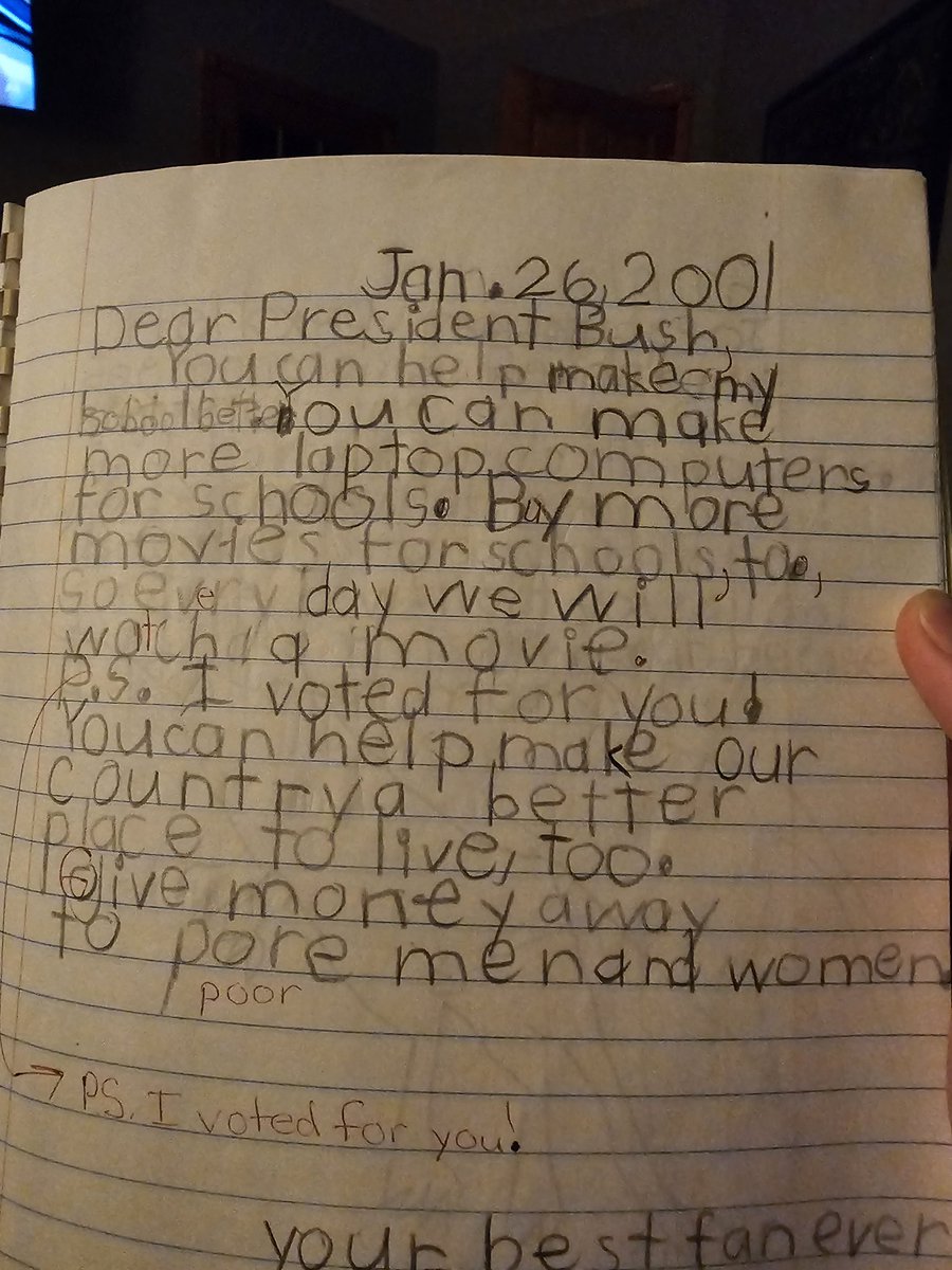 patmacfarlane_'s tweet image. So my mom found this letter I apparently wrote to George W. Bush in January 2001. I should have warned him about 9/11. Shit.