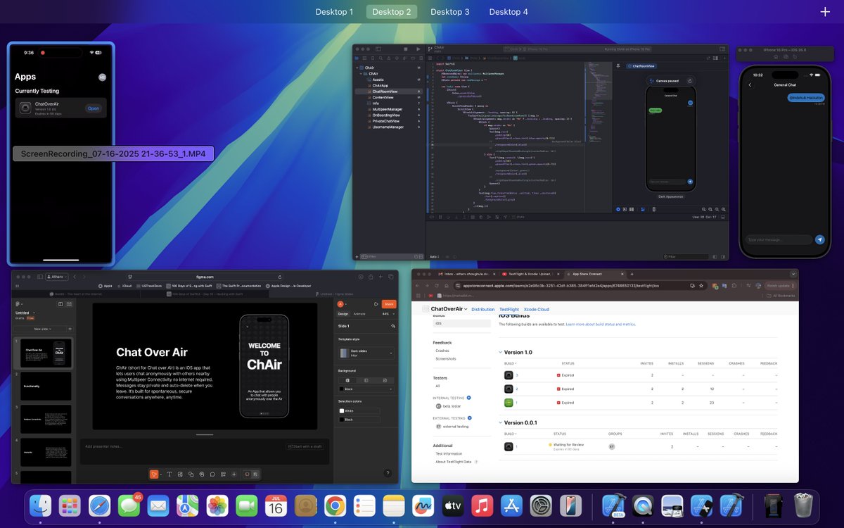 AtharvChoughule's tweet image. last night I wrapped up the ChatOverAir project for submission basis for @IndeHub hackathon, it still requires few changes before I can release it. Yesterday I truly regretted not having good setup like @ayushmokal6 to take an aesthetic pic, peace out ✌️
#WWDC25 #iOS26 #swiftui