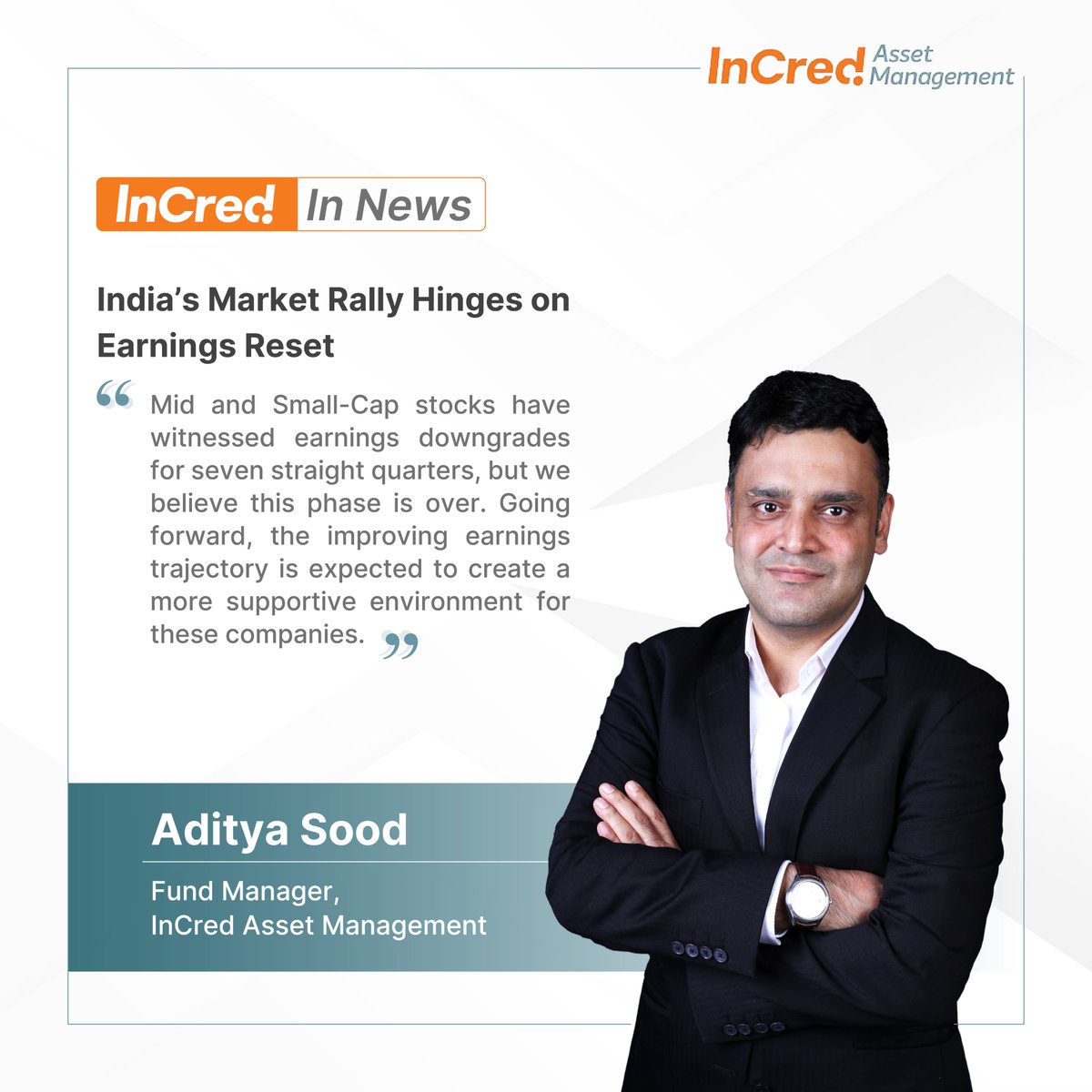IncredCapital's tweet image. In a conversation with Mint, Aditya Sood, Fund Manager at InCred Asset Management, shares his perspective on India’s rich market valuations and the critical role of earnings recovery in sustaining the rally.

He outlines why a rebound in FY26 earnings will be pivotal, the sectors…