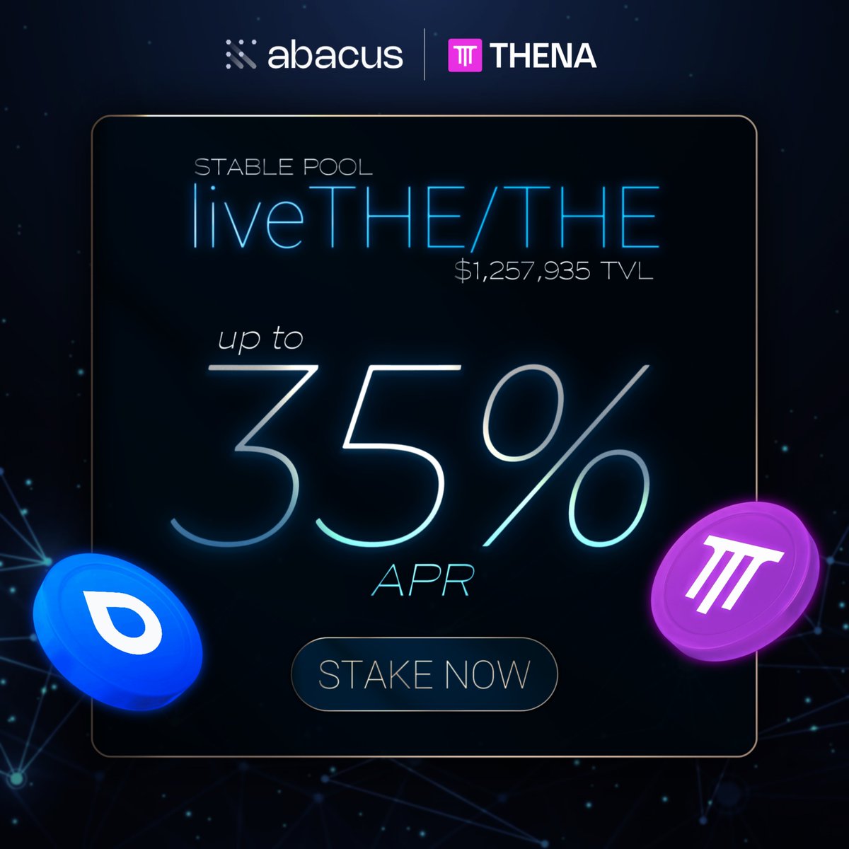 xparser_'s tweet photo. Missed recent $THE pump? No stress, #liveTHE by @AbacusFi is still unpegged 👀
That's perfect window to stack more and expand your THE exposure if the 1:1 peg comes back 🧠
While you wait, put it to work: stake liveTHE/THE LP on @ThenaFi_ and farm up to 35% APR 🔥
Link below⤵