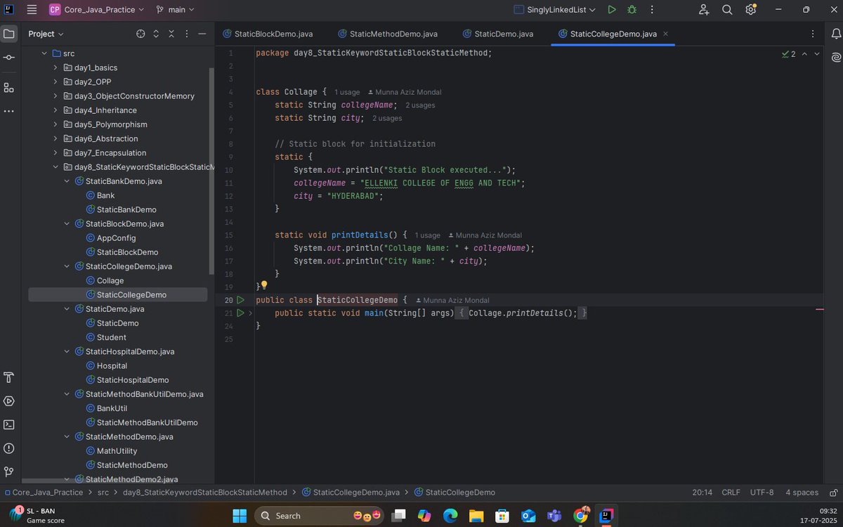 the_departed__'s tweet image. ๐ Java Learning โ #Day 8 โ
Todayโs focus: static in Java
๐น static variables (shared memory)
๐น static methods (class-level access)
๐น static blocks (executed once during class loading)
๐น Real-world usage in utility & constants
#Java #StaticKeyword #100DaysOfCode #BackendDev