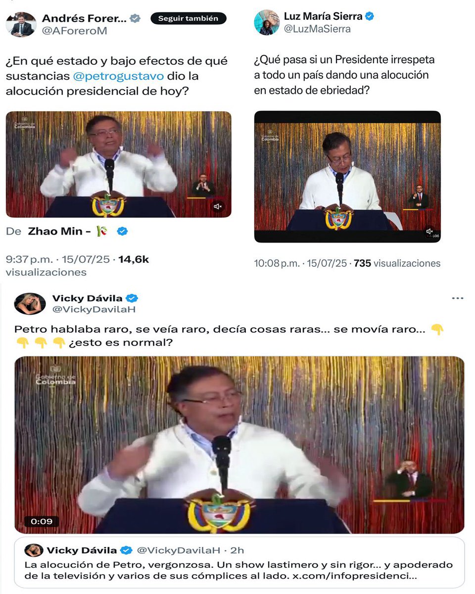 La extrema derechanda, no responde al discurso de Petro con argumentos, sino con ofensas y chismes de cafetería.
No tienen el intelecto, la preparación, la altura, la inteligencia para responderle con sabiduría y conocimiento al presidente.
Demuestran q son mediocres y torpes.