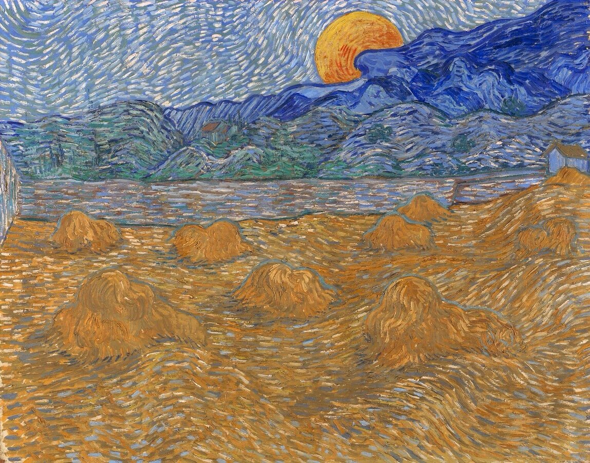 VanGoghTheLife's tweet image. #VanGogh of the Day: Landscape with Wheat Sheaves and Rising Moon, July 1889. Oil on canvas, 72 x 92.5 cm. Kröller-Müller Museum, Otterlo. @krollermuller