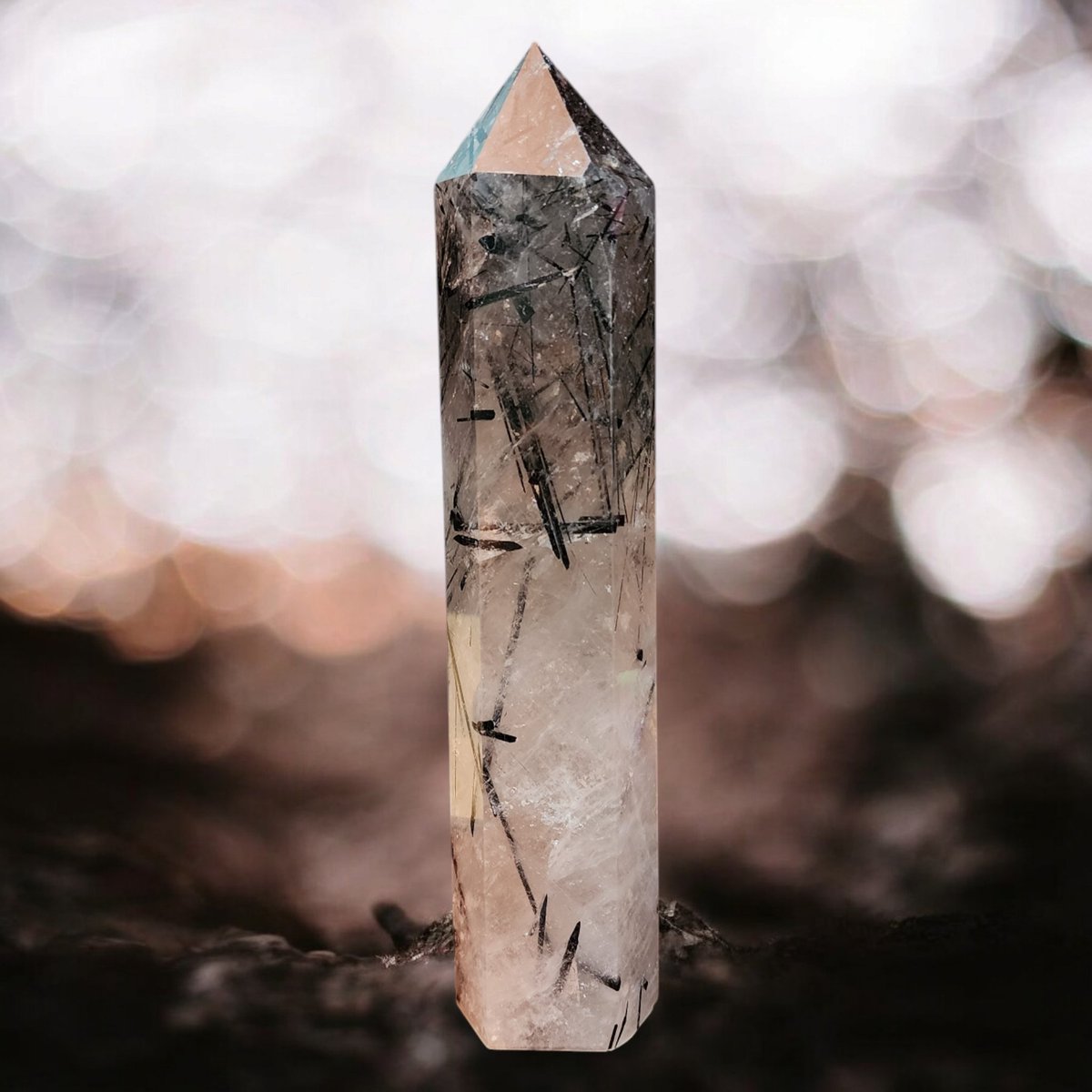 Stunning 10" Black Tourmaline in Quartz Tower for sale at Carly Crystals! 🌟 Black Tourmaline shields against negative energy. DM for inquiries!