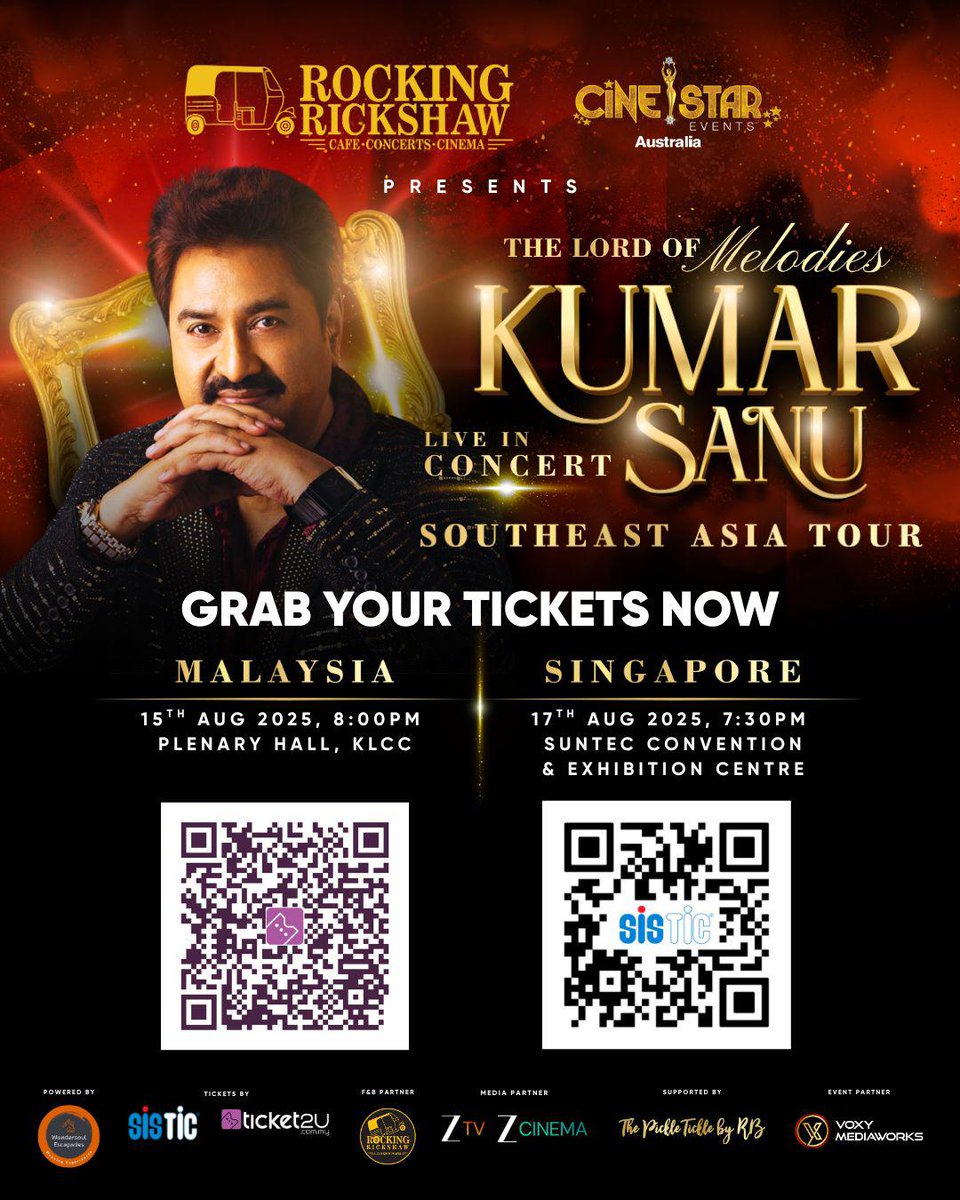 The legendary voice of Kumar Sanu brought to life the films of Bollywood's biggest stars, including Shah Rukh Khan, Aamir Khan, and Salman Khan is Performing LIVE‼️

• KL, Malaysia: 15th Aug 2025, 8pm | Plenary Hall, KLCC
#Ticket2U - For Tickets