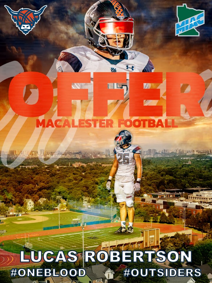 Lucas Robertson WR 2026 (@lucrobertson26) on Twitter photo AGTG! After a great conversation with <a href="/Phil_Nicolaides/">Phil Nicolaides</a> I am blessed to receive an offer to <a href="/MacalesterFB/">Macalester Football</a>! Very blessed and thankful for the opportunity! #oneblood AGTG! After a great conversation with <a href="/Phil_Nicolaides/">Phil Nicolaides</a> I am blessed to receive an offer to <a href="/MacalesterFB/">Macalester Football</a>! Very blessed and thankful for the opportunity! #oneblood