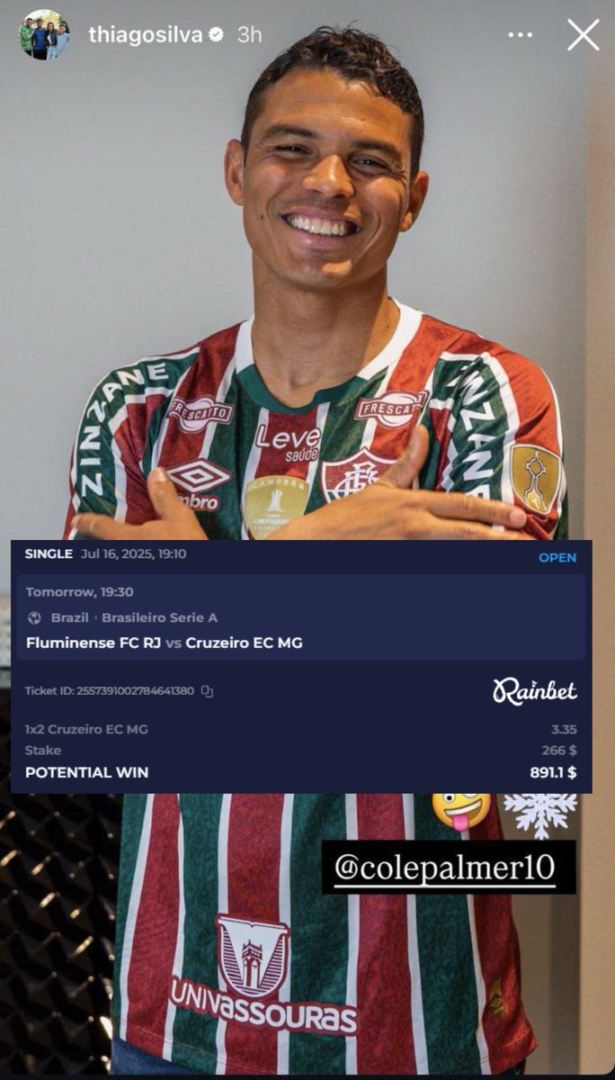 Our Captain,  Thiago Silva, plays tonight.

Let's support Fluminense to beat Cruzeiro. 

LIKE and Repost this for a chance to split the winnings! ❤️🇧🇷