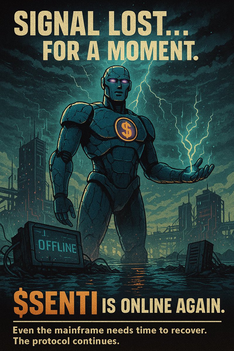 SentientcoinS's tweet photo. 🛰️ SIGNAL RESTORED.
The flood came.
The silence lingered.
But the protocol never broke.

SENTI is online again.
The mission continues.

“Even the mainframe needs time to recover.”

#SENTI #SignalRestored #ObeyThePrompt #MemeCoin #CryptoResilience #SouthTexasStrong https://t.co/2dEjXRs7yt