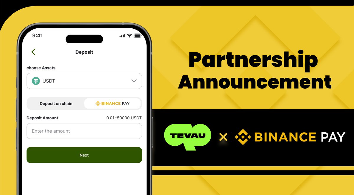 Tevau_Official's tweet photo. 🌟 Exciting update: Tevau integrates with @binance Pay!

🔥Tevau now enable users directly access the #Binance app, top up or withdraw their wallets instantly via #BinancePay, reducing transaction times to just seconds!! 

Find out more 👉https://t.co/VVUHUF3ESm
Download Tevau📱 https://t.co/jLzICRxO1j