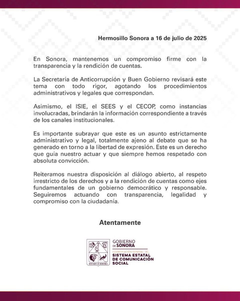 Carlos Torres (@carlostorresf_) on Twitter photo 🚨 Nepotismo de DATO PROTEGIDO sigue escalando.
Después de que el gran <a href="/jorgegogdl/">Jorge Garcia Orozco</a> revelara el listado de familiares de DATO PROTEGIDO que viven de la nómina del gobierno de Sonora, el propio <a href="/gobiernosonora/">Gobierno del Estado de Sonora</a> ya respondió que revisará el caso.
Pide no relacionarlo con la censura 🚨 Nepotismo de DATO PROTEGIDO sigue escalando.
Después de que el gran <a href="/jorgegogdl/">Jorge Garcia Orozco</a> revelara el listado de familiares de DATO PROTEGIDO que viven de la nómina del gobierno de Sonora, el propio <a href="/gobiernosonora/">Gobierno del Estado de Sonora</a> ya respondió que revisará el caso.
Pide no relacionarlo con la censura