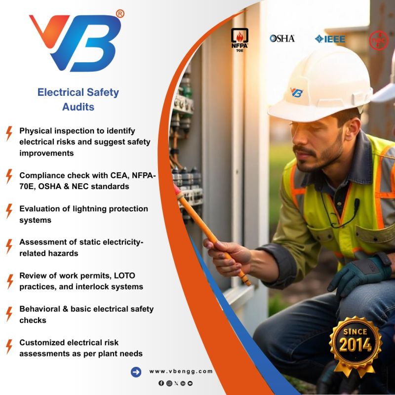 TheGroupVB's tweet image. Is Your Workplace Electrically Safe? 
Electrical risks are silent but serious.
At VB Engineering, our Electrical Safety Audits help you:
✅ Detect Hazards
✅ Ensure IE, IS & OSHA Compliance
✅ Protect People & Property
vbengg.com/electrical-saf…
#ElectricalSafety #vbengineering