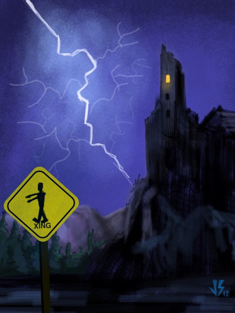 #Monster Crossing. Digital #painting in the old Brushes app on my iPad 2, circa 2012. #art #artwork #artist #illustration #horror #humor