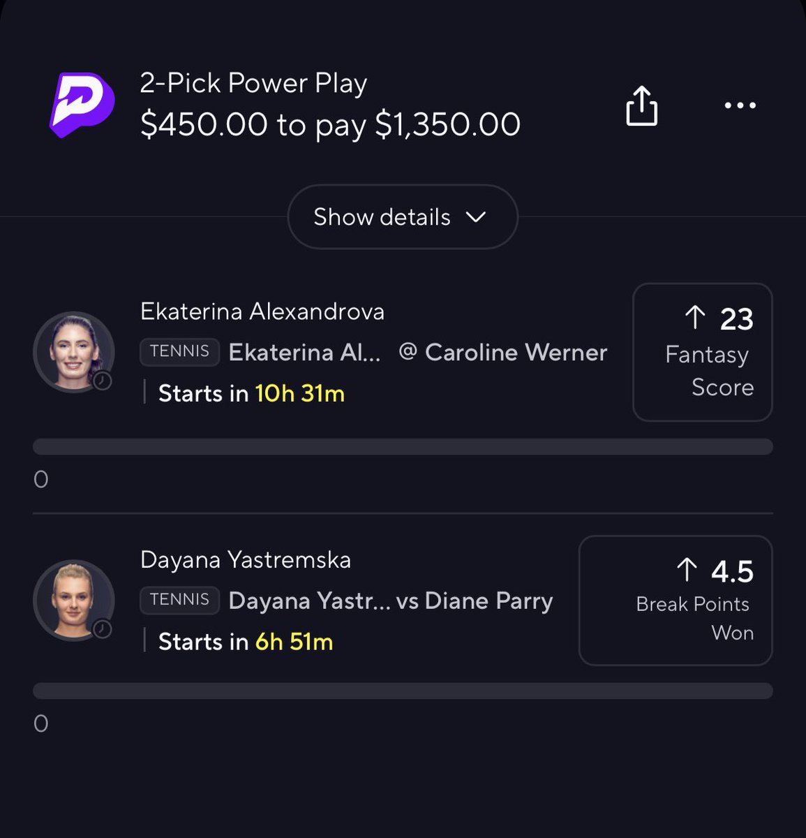 BigJaePicks's tweet image. Ekaterina Alexandrova – Over 23 Fantasy Score🏓
Dayana Yastremska – Over 4.5 Break Points Won🎾
#PrizePicks #tennis #GamblingsTwitter #tennistwitter #prizepickslocks #prizepickstennis #gamblingx