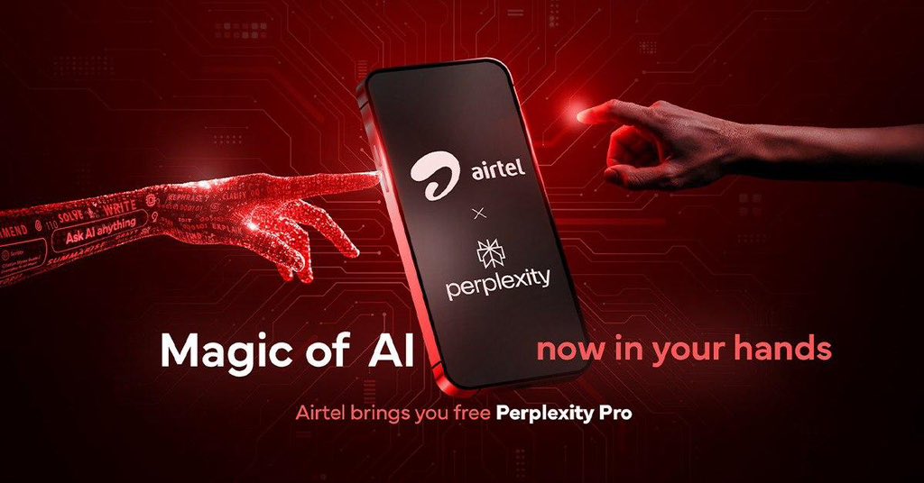 Bharti Airtel (@airtelnews) on Twitter photo Airtel is thrilled to announce a first-of-its-kind partnership in India with <a href="/perplexity_ai/">Perplexity</a>, poised to unlock the immense potential of GenAI for its customers. Through this groundbreaking collaboration, all 360 million Airtel customers will receive a complimentary 12-month Airtel is thrilled to announce a first-of-its-kind partnership in India with <a href="/perplexity_ai/">Perplexity</a>, poised to unlock the immense potential of GenAI for its customers. Through this groundbreaking collaboration, all 360 million Airtel customers will receive a complimentary 12-month