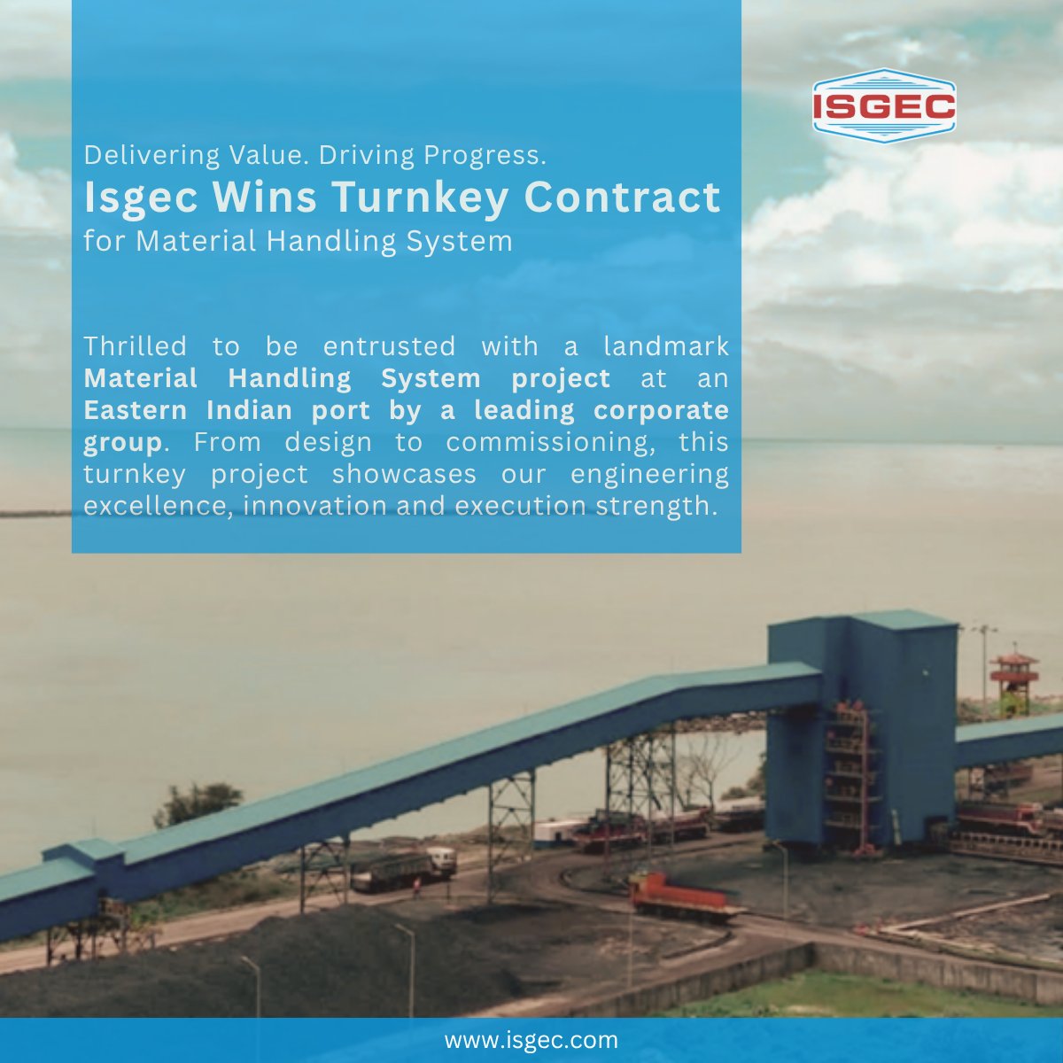 Isgec_engg's tweet image. Isgec wins a landmark Material Handling Project at a key Eastern Indian Port!
A prestigious order from a major Indian group, covering design to commissioning - reaffirms our strength in delivering high-performance, end-to-end EPC solutions.
#Isgec #MaterialHandling #EPCProjects