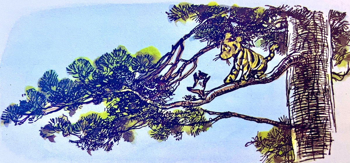 A_AMilne's tweet image. Tigger told Roo all about the things that Tiggers could do.
“Can they fly?” asked Roo.
“Yes,” said Tigger, “they’re very good flyers, Tiggers are. Strornry good flyers.”
“Oo!” said Roo. “Can they fly as well as Owl?”
“Yes,” said Tigger. “Only they don’t want to.” ~A.A.Milne