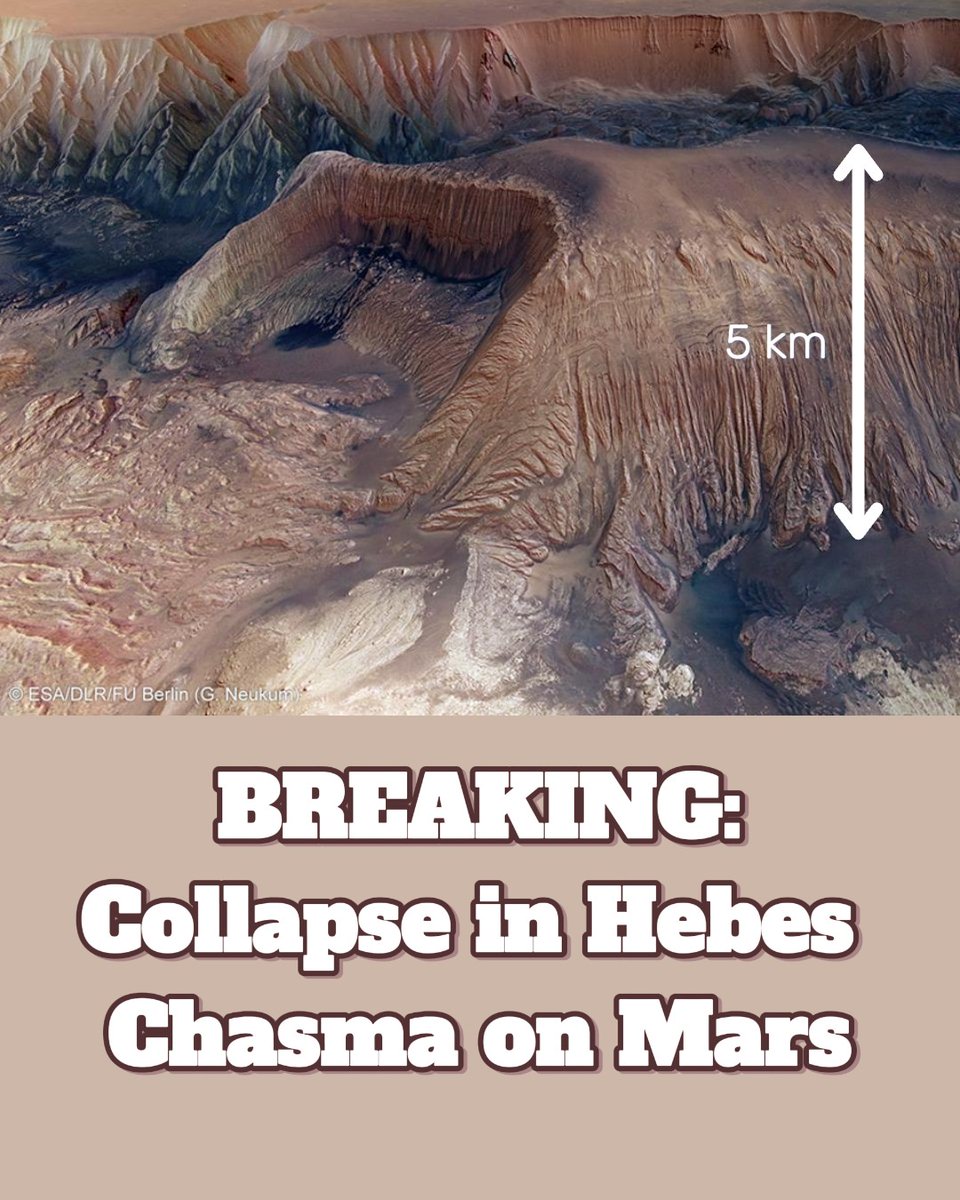 StarWalk's tweet image. 🚨 Breaking News from Mars! 🚀
ESA’s Mars Express captured this stunning view of Hebes Chasma — an isolated chasma just north of Valles Marineris. At its heart sits Hebes Mensa, a 5 km-high mesa with a dramatic horseshoe-shaped chunk missing. 😲
🔍 What went down?
That chunk…