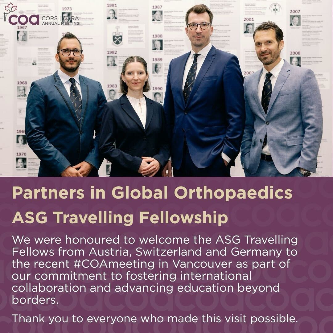 CdnOrthoAssoc's tweet image. It was an honour to host the ASG Travelling Fellows from Austria, Switzerland, and Germany at the recent #COAmeeting in Vancouver. Their visit reflects our continued commitment to fostering international collaboration, sharing knowledge across borders, and advancing orthopaedic…