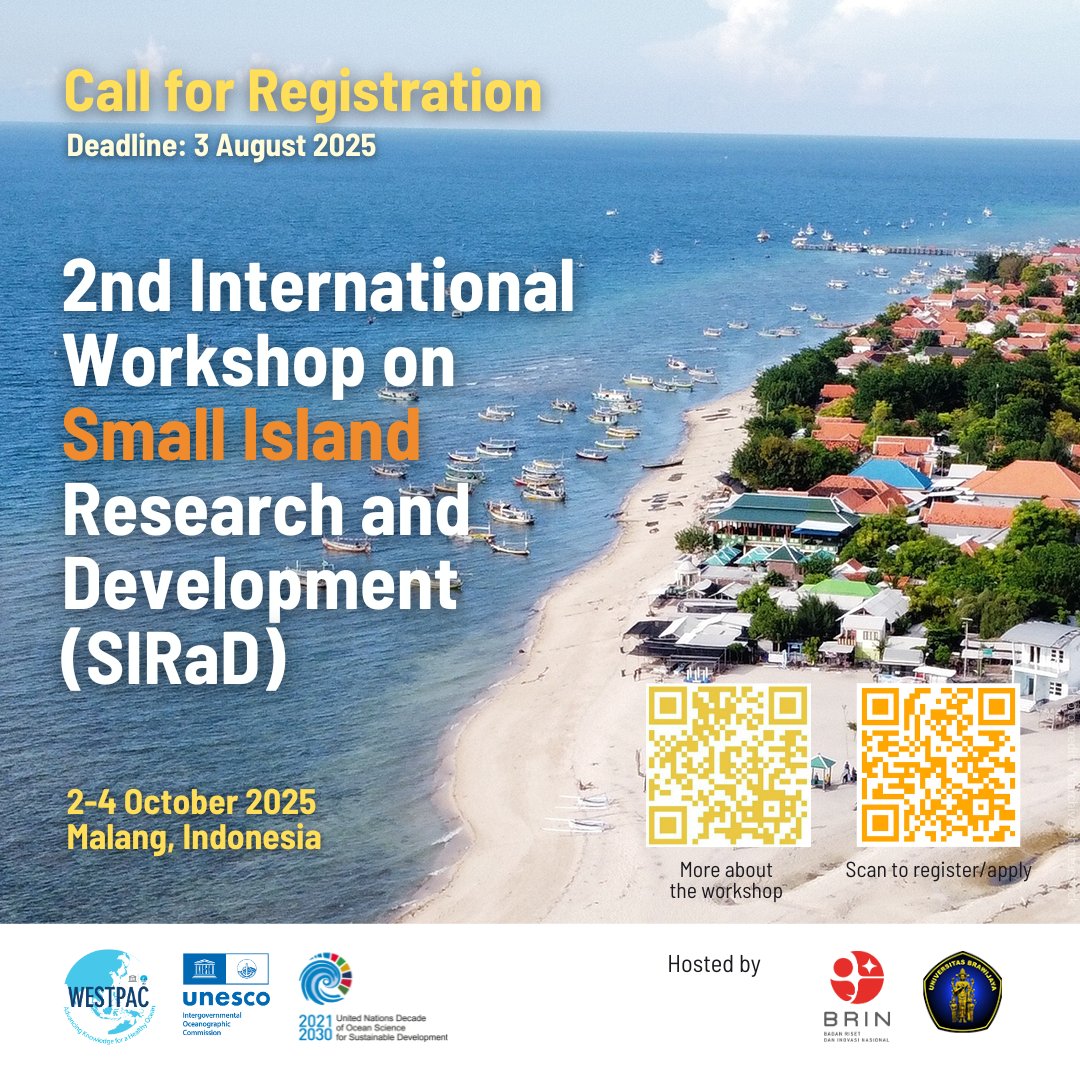 unescobangkok's tweet image. 🏝️ How can research shape real solutions for small island development?
Join @iocunesco this October in 🇮🇩 for a workshop exploring how #OceanScience can drive sustainable futures for small islands.
Let's connect, share & act!
🗓️ Apply by 3 AUG 2025: ioc-westpac.org/event/2nd-sira…