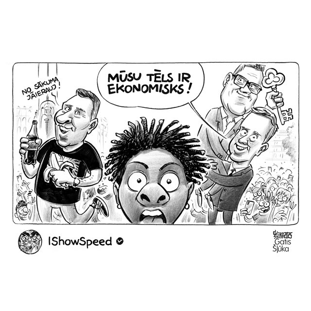KarikaturaLv's tweet image. Katra no Baltijas valstīm samaksājusi 30 000 eiro amerikāņu interneta satura veidotājam ar segvārdu IshowSpeed,kurš 🇱🇻, 🇱🇹 un 🇪🇪 pabija 1 dienas laikā.
Viņu sagaidīja @ViktorsValainis, bet vēlāk ar viņu tikās arī @VKleinbergs un bijušais Valsts prezidents @Vejonis. @lasilvportals