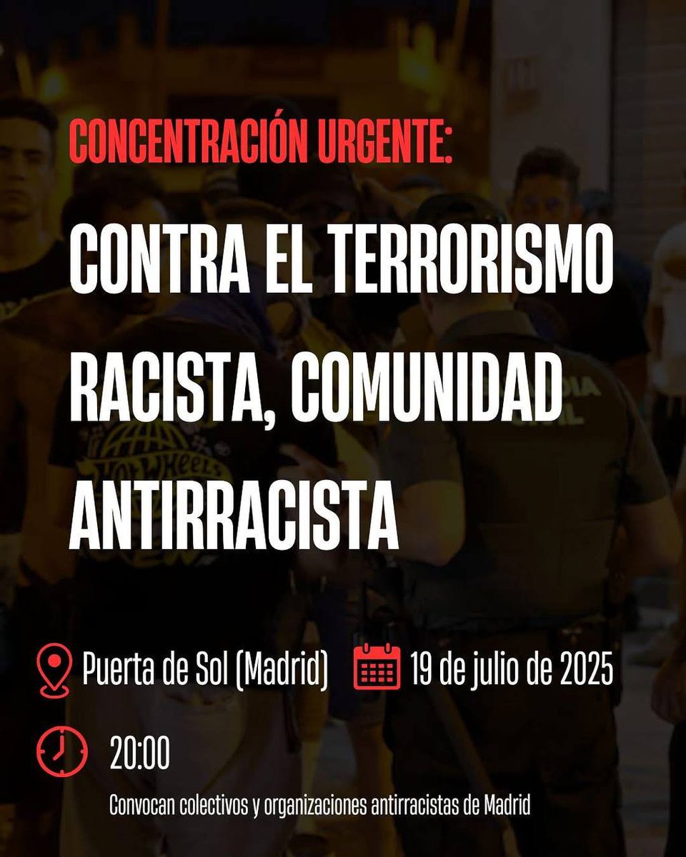 pcrm_es's tweet image. Manifestaciones a nivel estatal contra los ataques racistas de Torre Pacheco
- 18 Julio Valencia
- 19 Julio Madrid